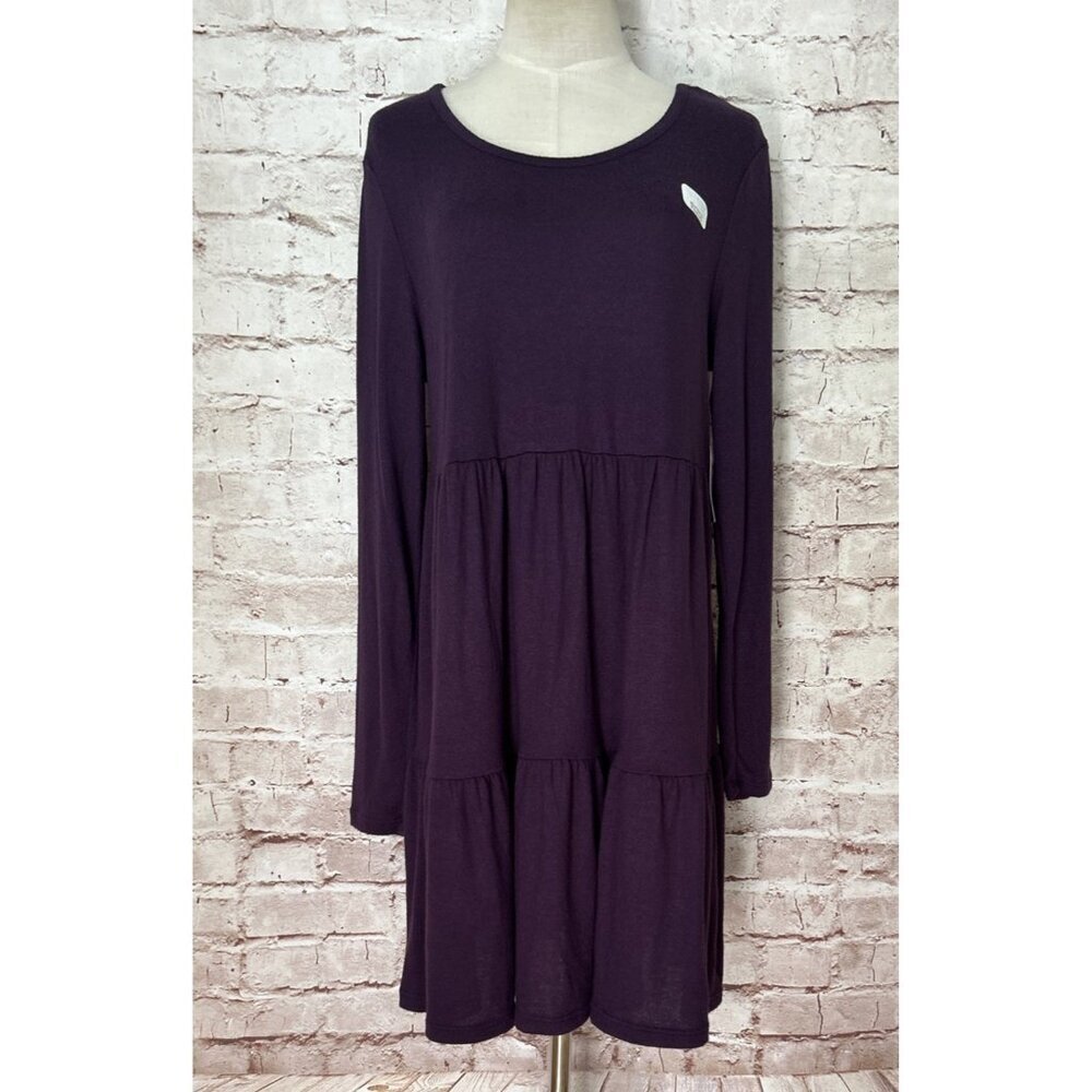 Time and Tru Maternity Babydoll Dress Purple Soft Knit Relaxed Fit Size M NEW